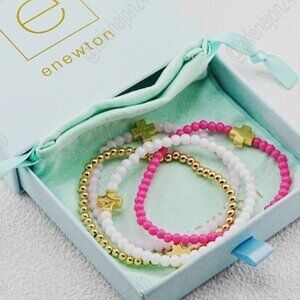 💖Enewton 4pcs Gold & Pink Beaded Cross Bracelet Set